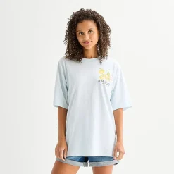 Arizona Womens Juniors Crew Neck Short Sleeve Oversized Graphic T-Shirt