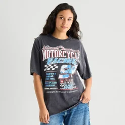 Arizona Womens Juniors Crew Neck Short Sleeve Oversized Graphic T-Shirt
