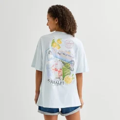 Arizona Womens Juniors Crew Neck Short Sleeve Oversized Graphic T-Shirt