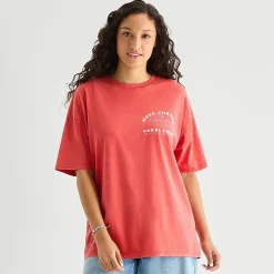 Arizona Womens Juniors Crew Neck Short Sleeve Oversized Graphic T-Shirt