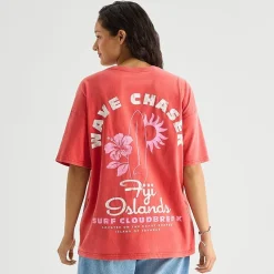 Arizona Womens Juniors Crew Neck Short Sleeve Oversized Graphic T-Shirt