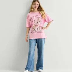 Arizona Womens Juniors Crew Neck Short Sleeve Oversized Graphic T-Shirt