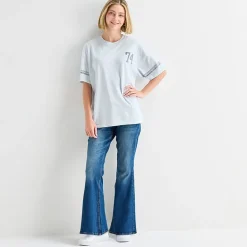 Arizona Womens Juniors Crew Neck Short Sleeve Oversized Graphic T-Shirt