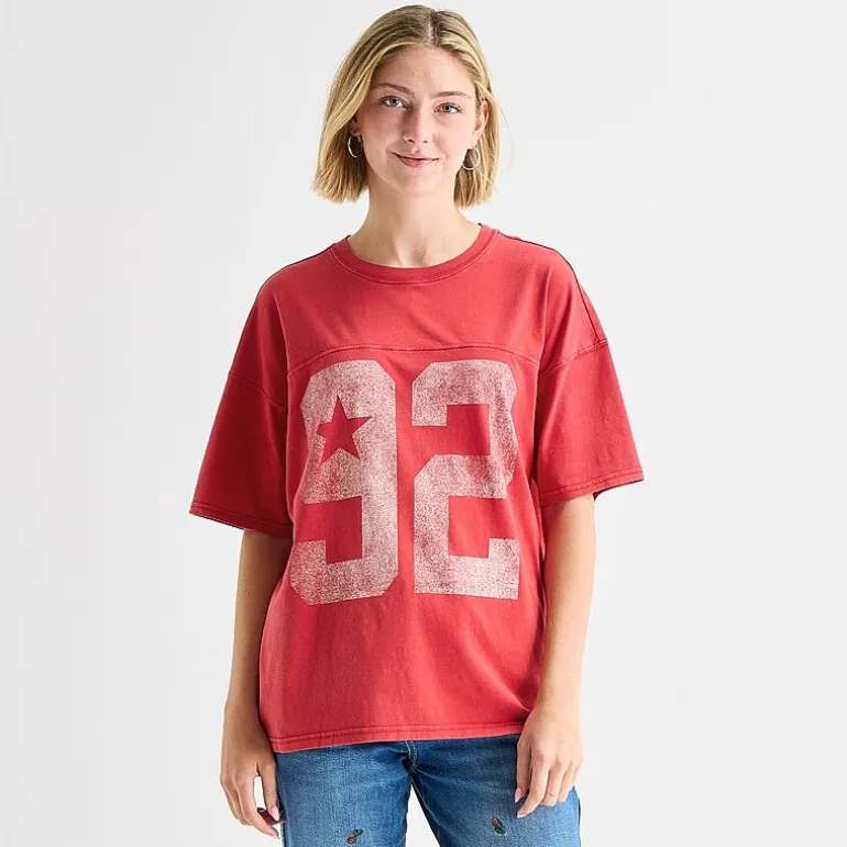 Arizona Womens Juniors Crew Neck Short Sleeve Oversized Graphic T-Shirt