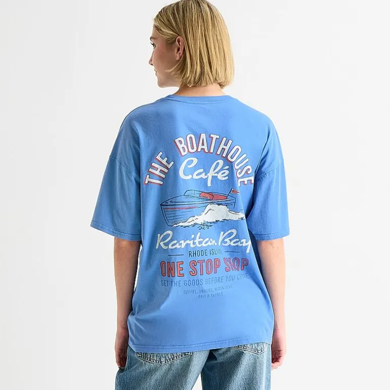 Arizona Womens Juniors Crew Neck Short Sleeve Oversized Graphic T-Shirt