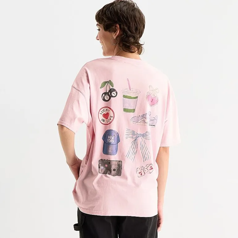 Arizona Womens Juniors Crew Neck Short Sleeve Oversized Graphic T-Shirt