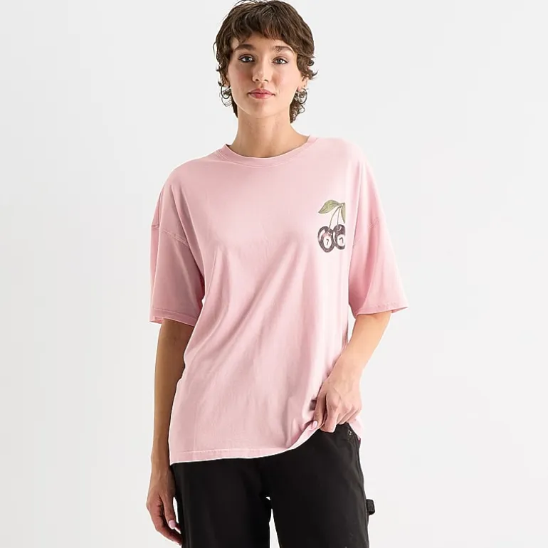 Arizona Womens Juniors Crew Neck Short Sleeve Oversized Graphic T-Shirt