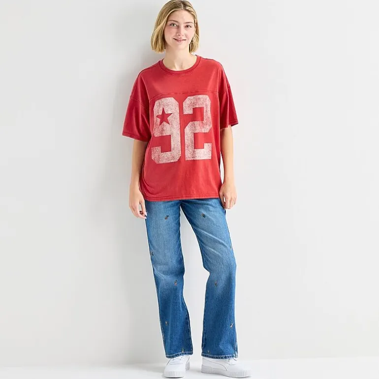 Arizona Womens Juniors Crew Neck Short Sleeve Oversized Graphic T-Shirt