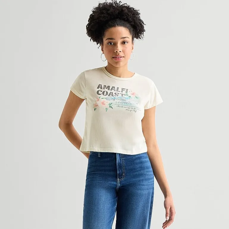 Arizona Womens Juniors Crew Neck Short Sleeve Regular Fit Graphic T-Shirt
