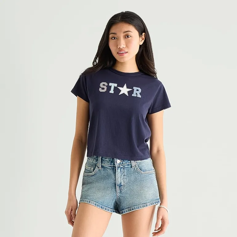 Arizona Womens Juniors Crew Neck Short Sleeve Regular Fit Graphic T-Shirt