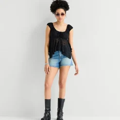 Arizona Womens Juniors Crew Neck Short Sleeve Peasant Top