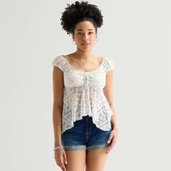 Arizona Womens Juniors Crew Neck Short Sleeve Peasant Top