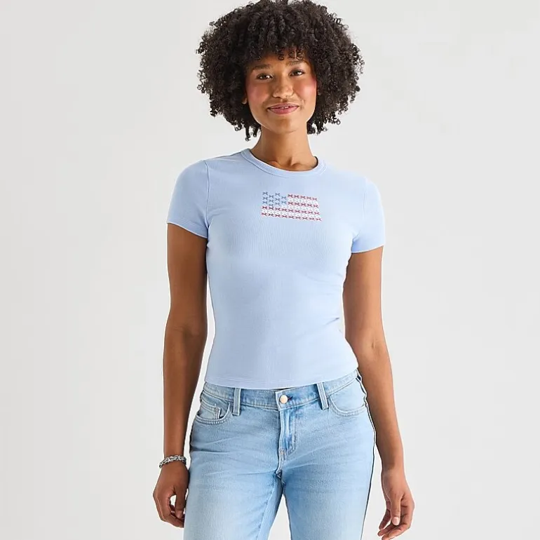 Arizona Womens Juniors Crew Neck Short Sleeve Regular Fit Graphic T-Shirt