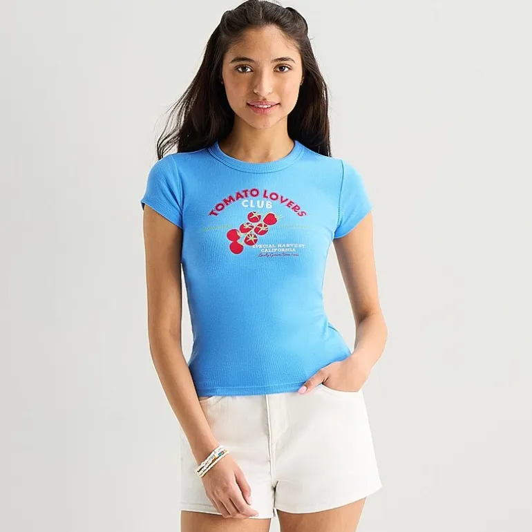 Arizona Womens Juniors Crew Neck Short Sleeve Regular Fit Graphic T-Shirt