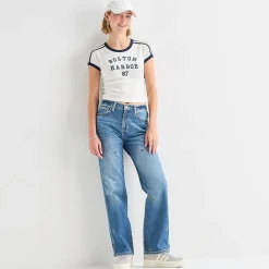 Arizona Womens Juniors High Rise Stretch Fabric Straight Leg Jean