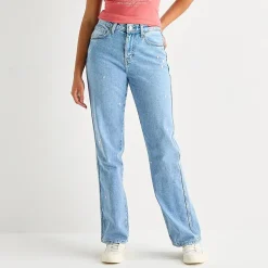 Arizona Womens Juniors High Rise Stretch Fabric Straight Leg Jean