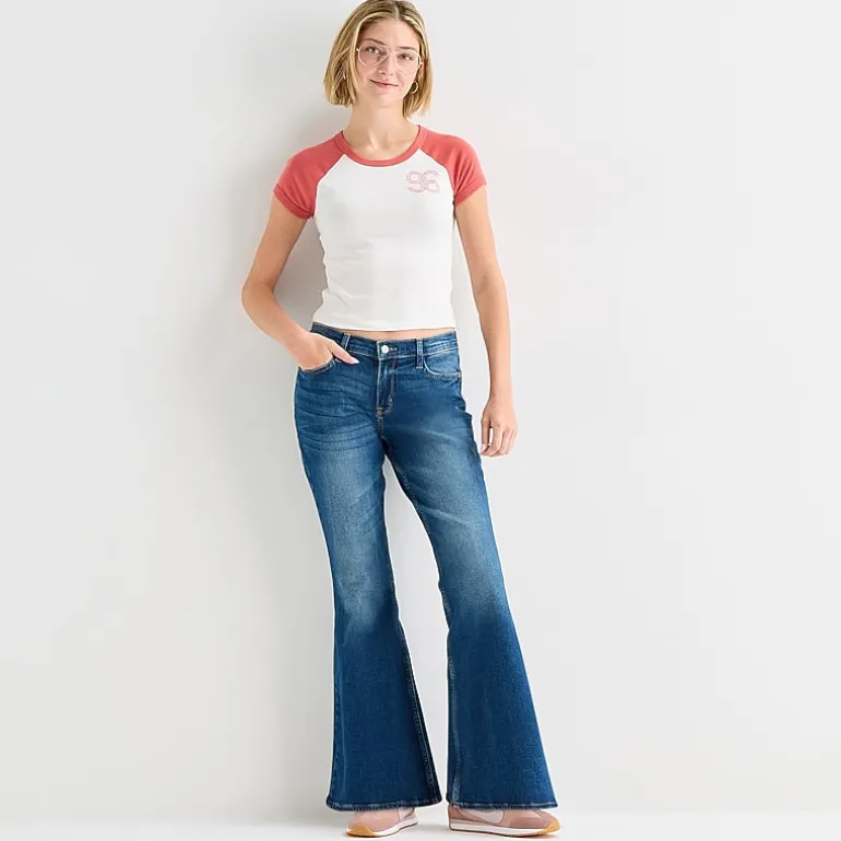 Arizona Womens Juniors Low Rise Stretch Fabric Flare Leg Jean