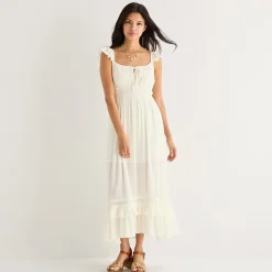 Arizona Womens Juniors Midi Square Neck Sleeveless Peasant Dress