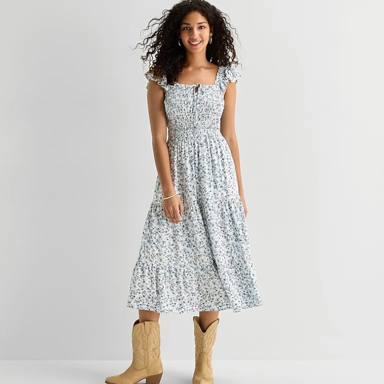Arizona Womens Juniors Midi Sleeveless Peasant Dress