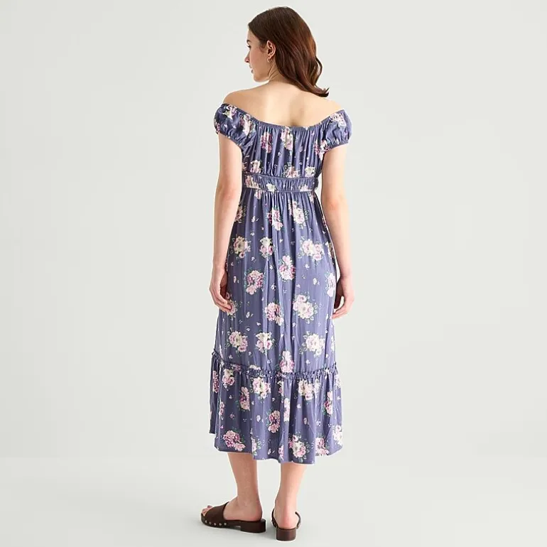 Arizona Womens Juniors Midi Short Sleeve Sundress