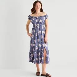 Arizona Womens Juniors Midi Short Sleeve Sundress