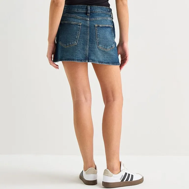 Arizona Womens Juniors Mid Rise Midi Denim Skirt