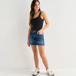 Arizona Womens Juniors Mid Rise Midi Denim Skirt
