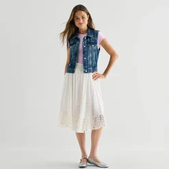Arizona Womens Juniors Mid Rise Midi A-Line Skirt