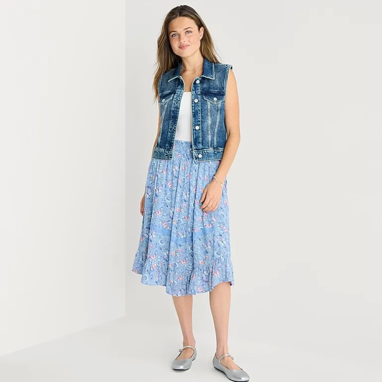 Arizona Womens Juniors Mid Rise Midi A-Line Skirt