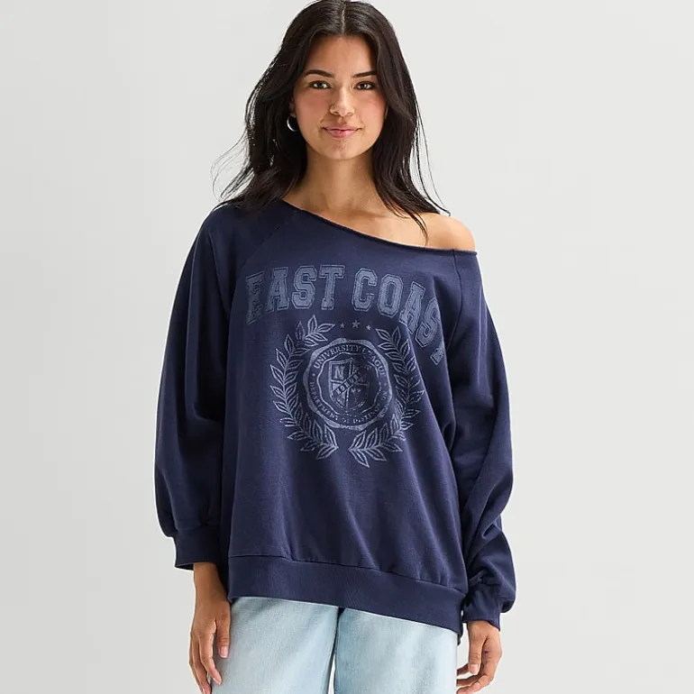 Arizona Womens Juniors Off The Shoulder Long Sleeve Sweatshirt
