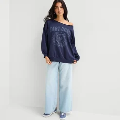 Arizona Womens Juniors Off The Shoulder Long Sleeve Sweatshirt