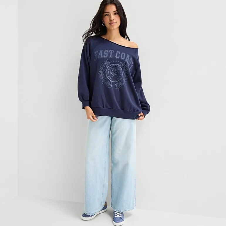 Arizona Womens Juniors Off The Shoulder Long Sleeve Sweatshirt