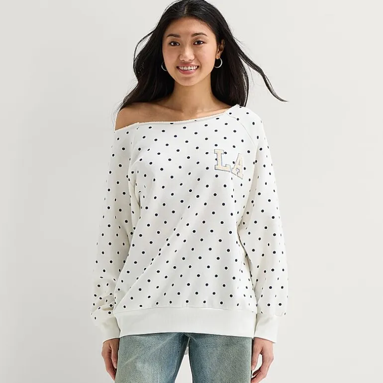 Arizona Womens Juniors Off The Shoulder Long Sleeve Sweatshirt