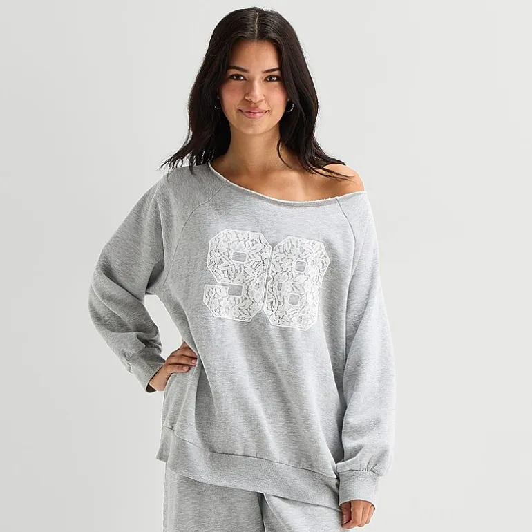 Arizona Womens Juniors Off The Shoulder Long Sleeve Sweatshirt