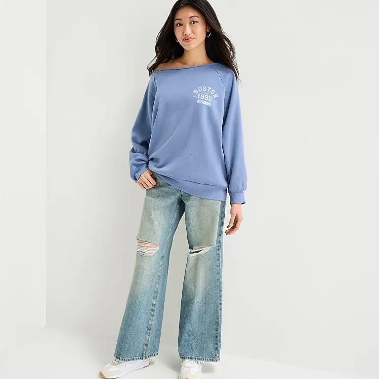 Arizona Womens Juniors Off The Shoulder Long Sleeve Sweatshirt