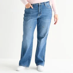 Arizona Womens Juniors Plus High Rise Stretch Fabric Straight Leg Jean
