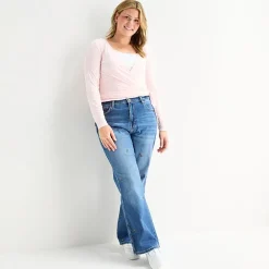 Arizona Womens Juniors Plus High Rise Stretch Fabric Straight Leg Jean