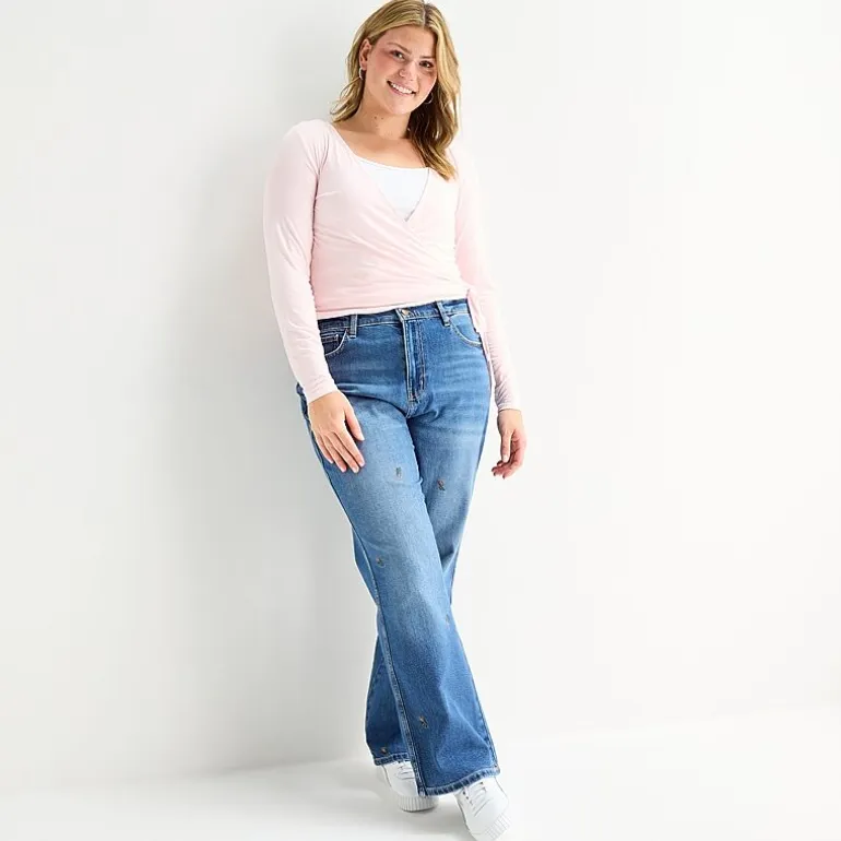 Arizona Womens Juniors Plus High Rise Stretch Fabric Straight Leg Jean