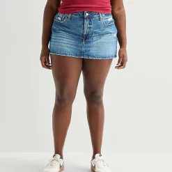 Arizona Womens Juniors Plus High Rise Denim Skirt