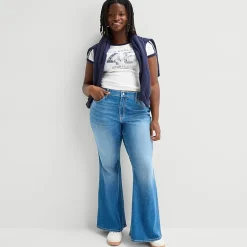Arizona Womens Juniors Plus Low Rise Flare Leg Jean