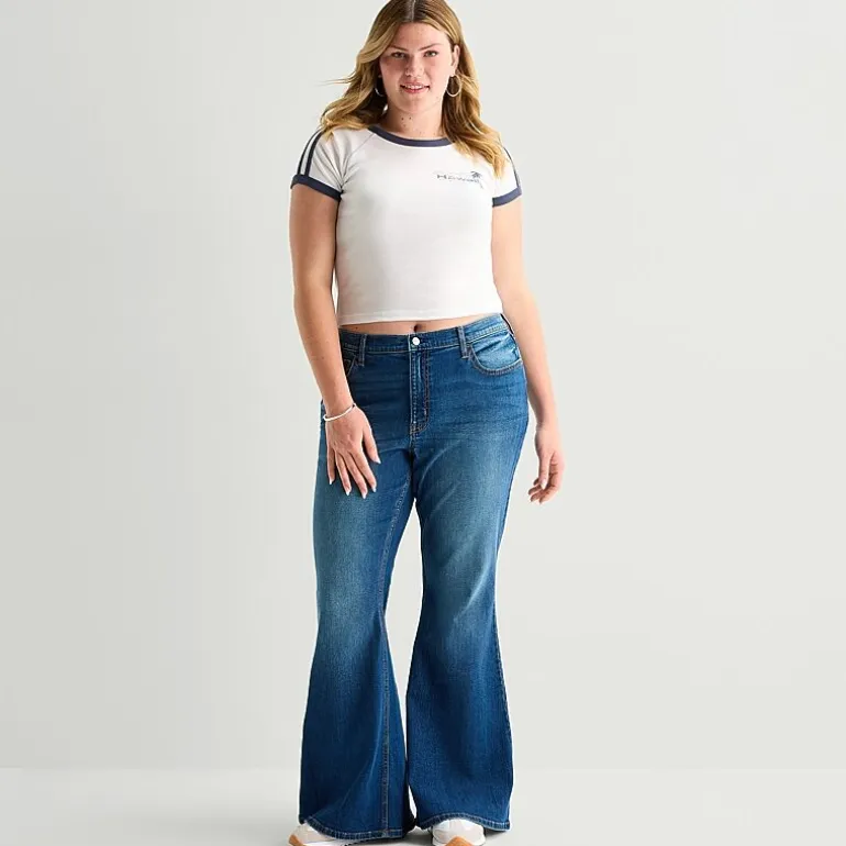 Arizona Womens Juniors Plus Low Rise Flare Leg Jean