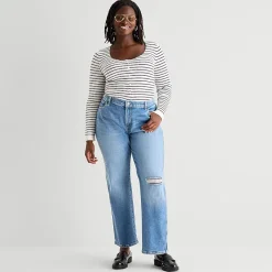 Arizona Womens Juniors Plus Low Rise Straight Leg Jean