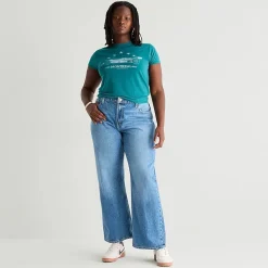 Arizona Womens Juniors Plus Low Rise Straight Leg Jean