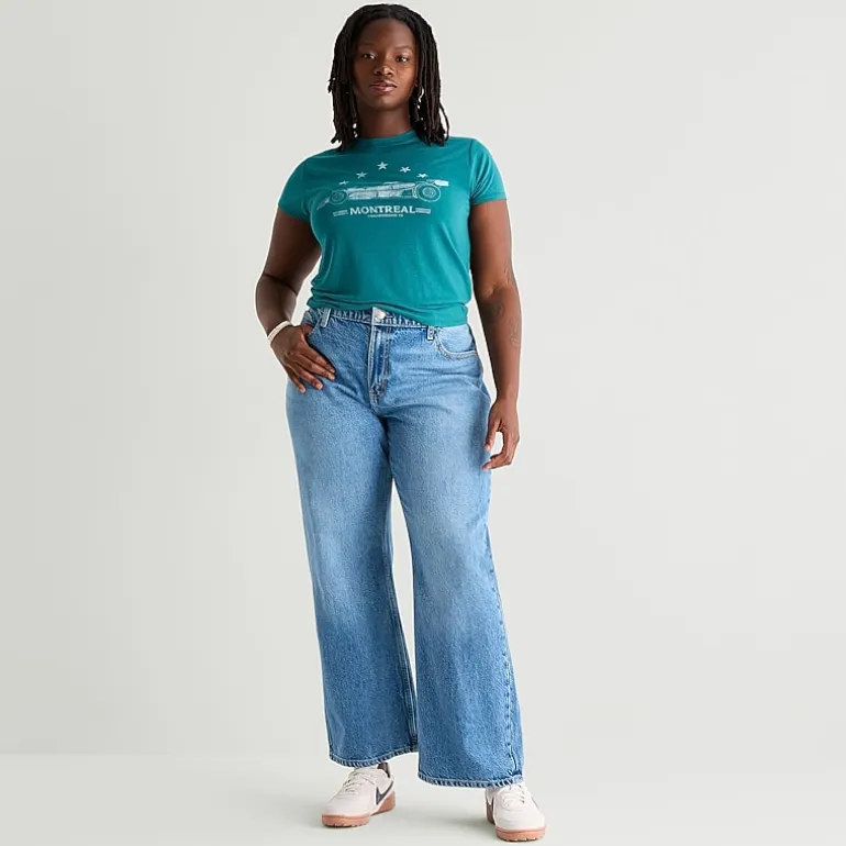 Arizona Womens Juniors Plus Low Rise Straight Leg Jean