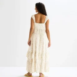 Arizona Womens Juniors Round Neck Short Sleeve Maxi Dress