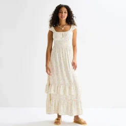 Arizona Womens Juniors Round Neck Short Sleeve Maxi Dress
