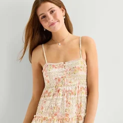 Arizona Womens Juniors Round Neck Sleeveless Babydoll Dress