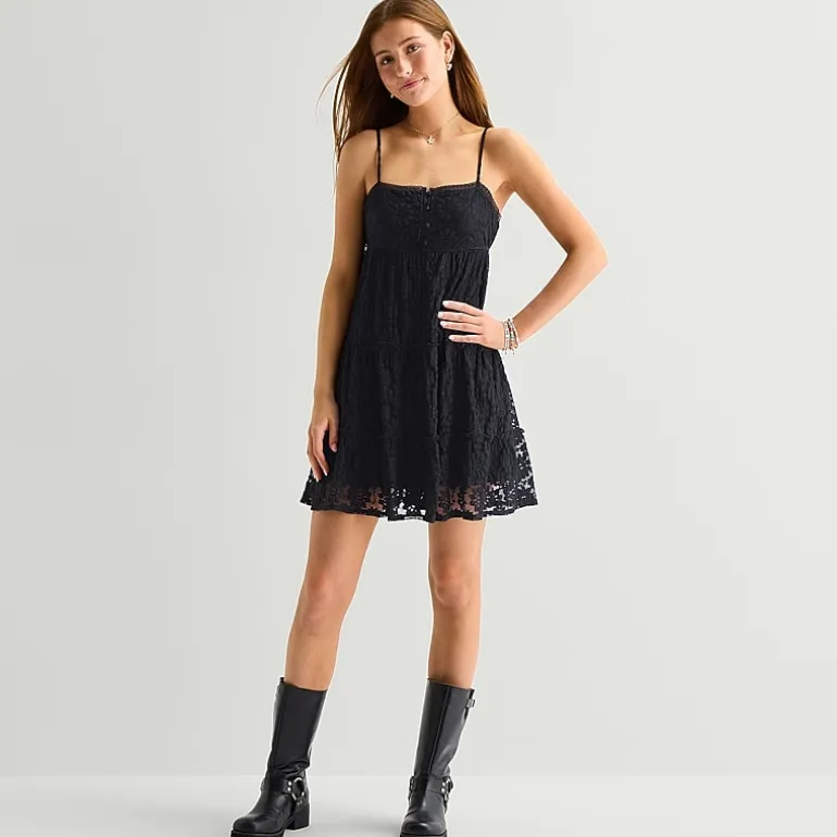 Arizona Womens Juniors Round Neck Sleeveless Babydoll Dress