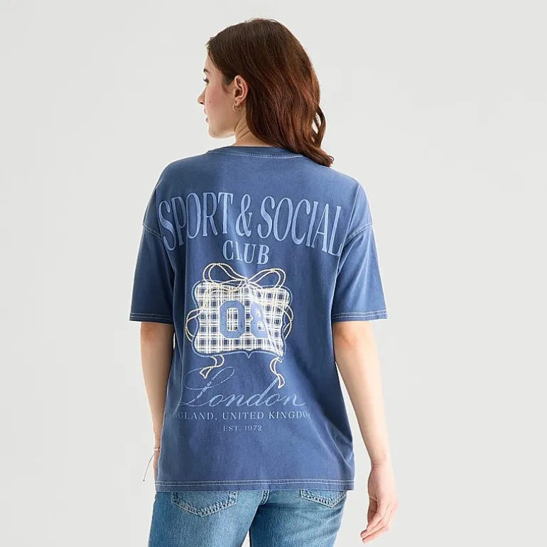 Arizona Womens Juniors Round Neck Short Sleeve Oversized Graphic T-Shirt