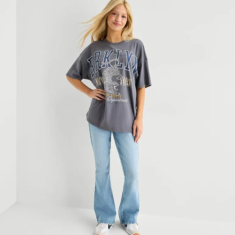 Arizona Womens Juniors Round Neck Short Sleeve Oversized Graphic T-Shirt